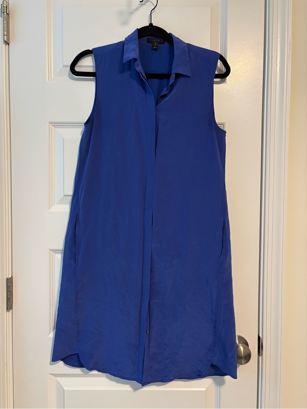 J.Crew Royal Blue Silk Button-Front Shirt Dress XS